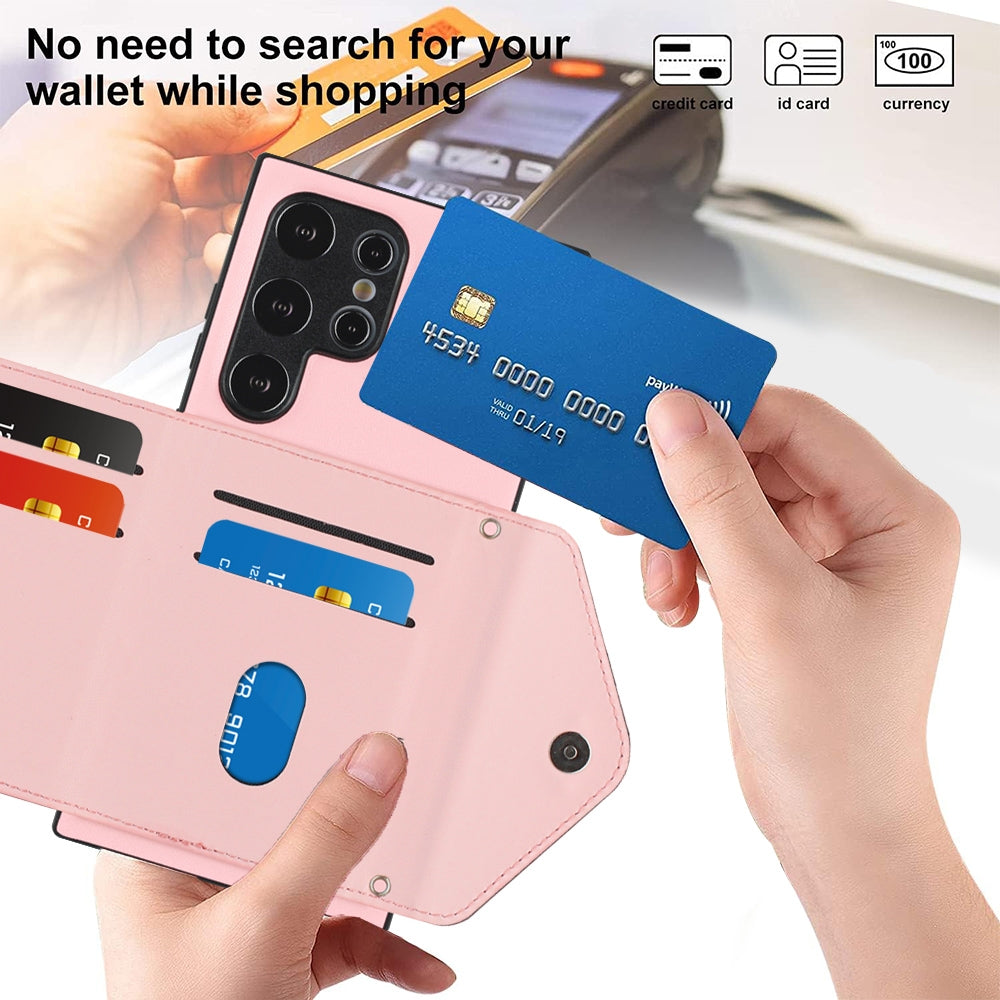 Samsung Galaxy S24 Ultra 5G Leather Case with Card Holder & RFID Protection, Long Lanyard Included