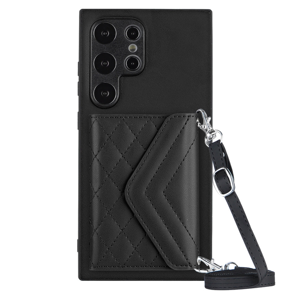 Samsung Galaxy S24 Ultra 5G Leather Case with Card Holder & RFID Protection, Long Lanyard Included