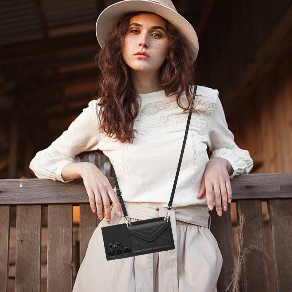 Samsung Galaxy S24 Ultra 5G Leather Case with Card Holder & RFID Protection, Long Lanyard Included