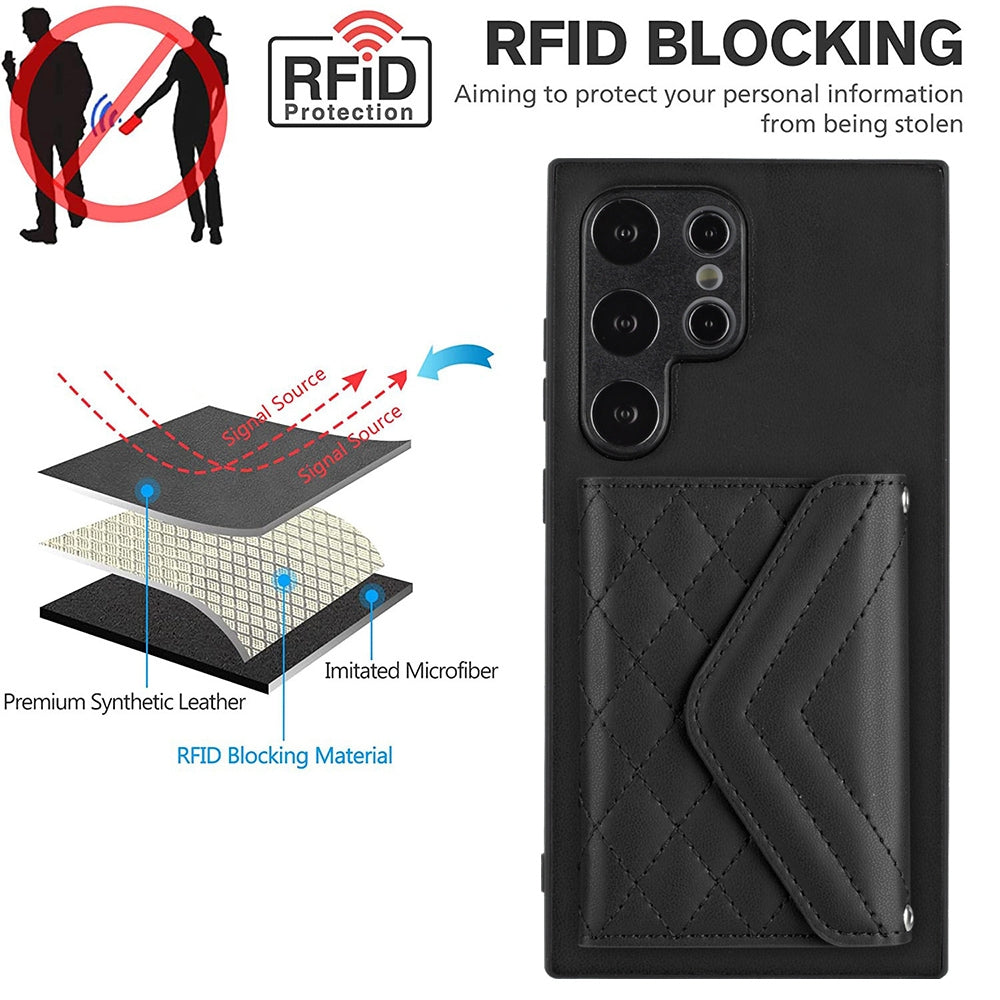 Samsung Galaxy S24 Ultra 5G Leather Case with Card Holder & RFID Protection, Long Lanyard Included