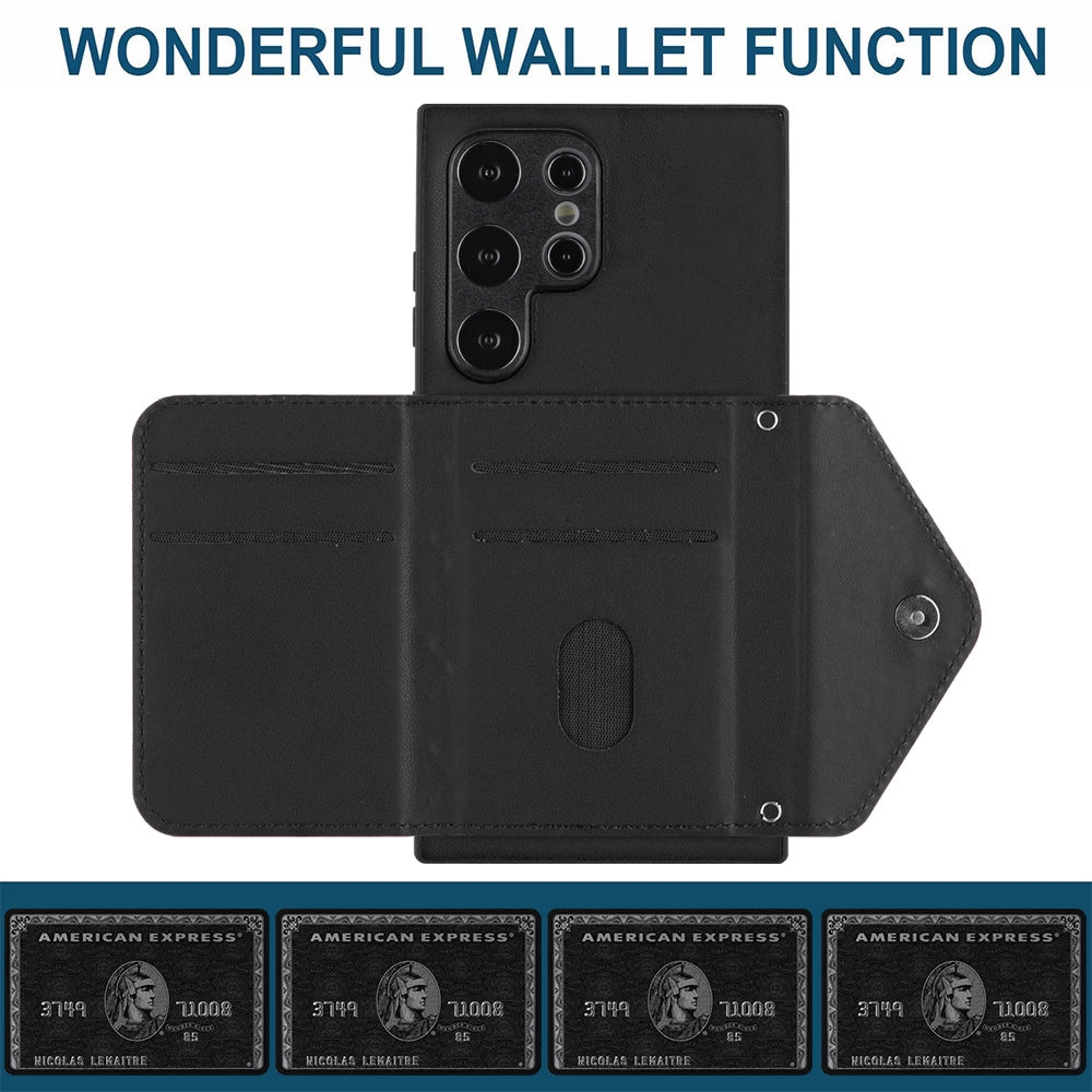 Samsung Galaxy S24 Ultra 5G Leather Case with Card Holder & RFID Protection, Long Lanyard Included