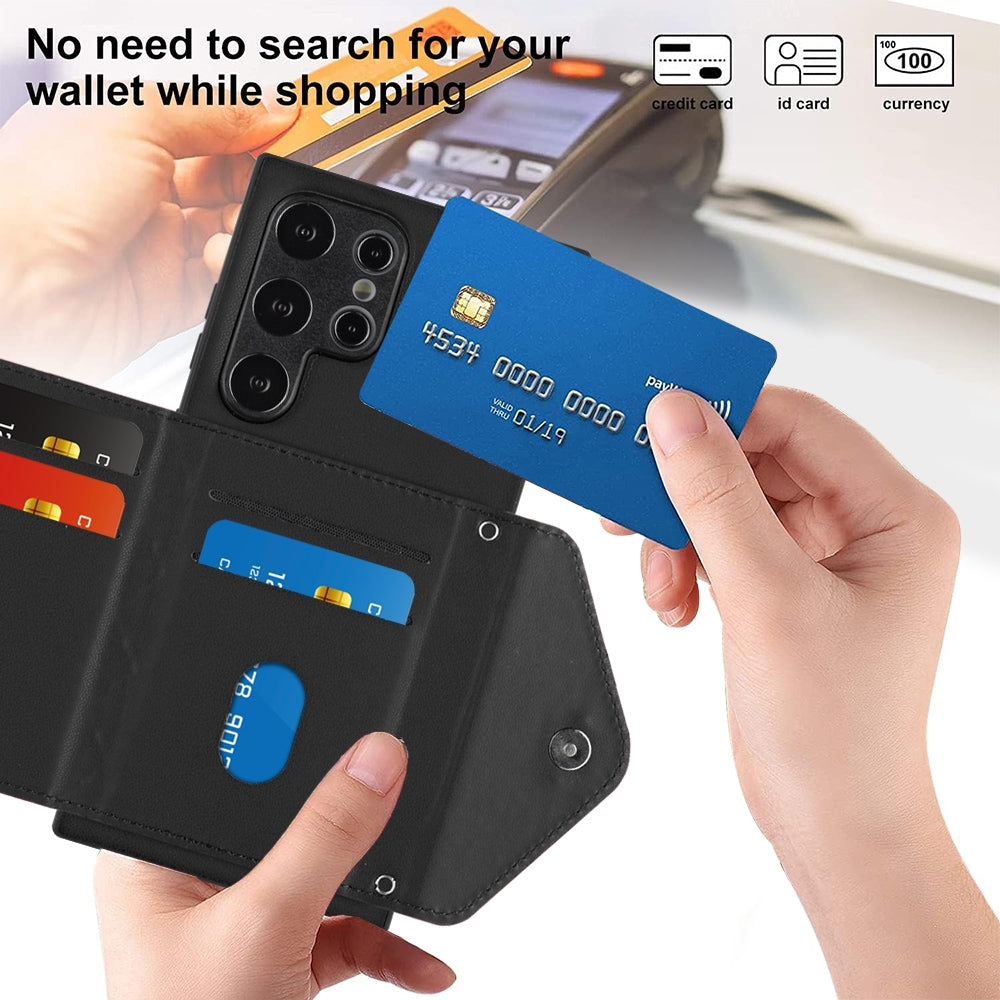 Samsung Galaxy S24 Ultra 5G Leather Case with Card Holder & RFID Protection, Long Lanyard Included
