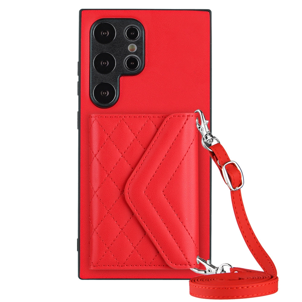 Samsung Galaxy S24 Ultra 5G Leather Case with Card Holder & RFID Protection, Long Lanyard Included
