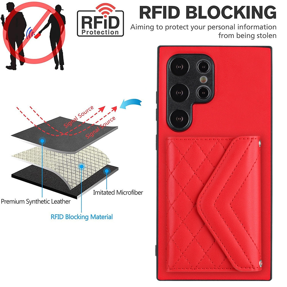 Samsung Galaxy S24 Ultra 5G Leather Case with Card Holder & RFID Protection, Long Lanyard Included