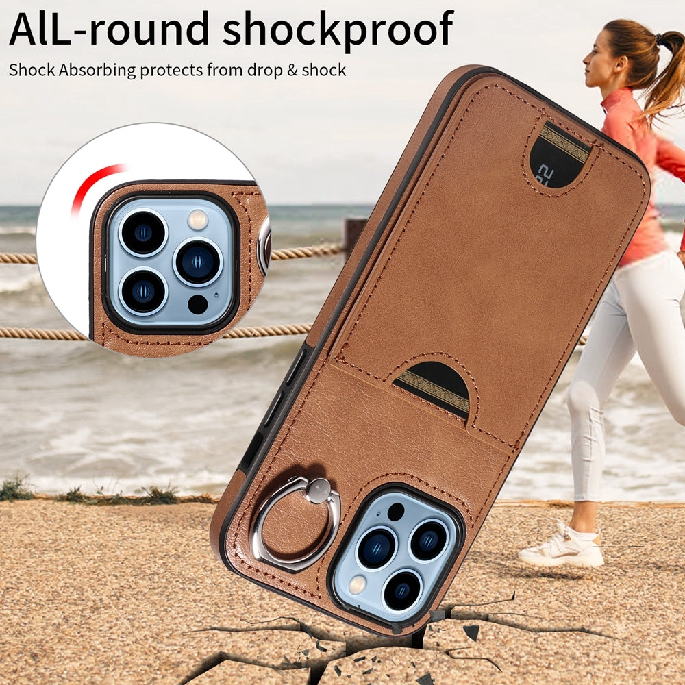 iPhone 13 Pro Max Calf Texture Phone Case with Card Slot & Ring Holder - Durable & Stylish Protection