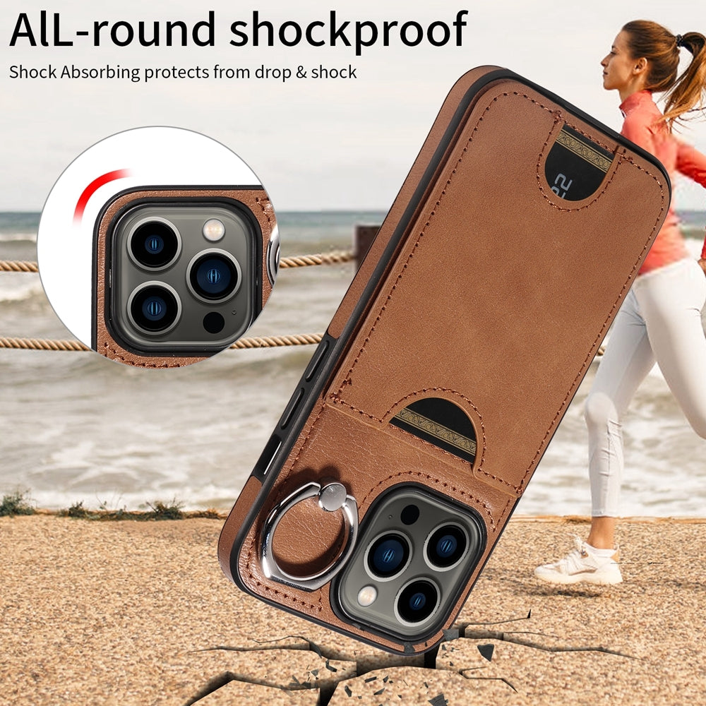 iPhone 13 Pro Calf Texture Phone Case with Card Slot & Ring Holder - Durable & Stylish Protection