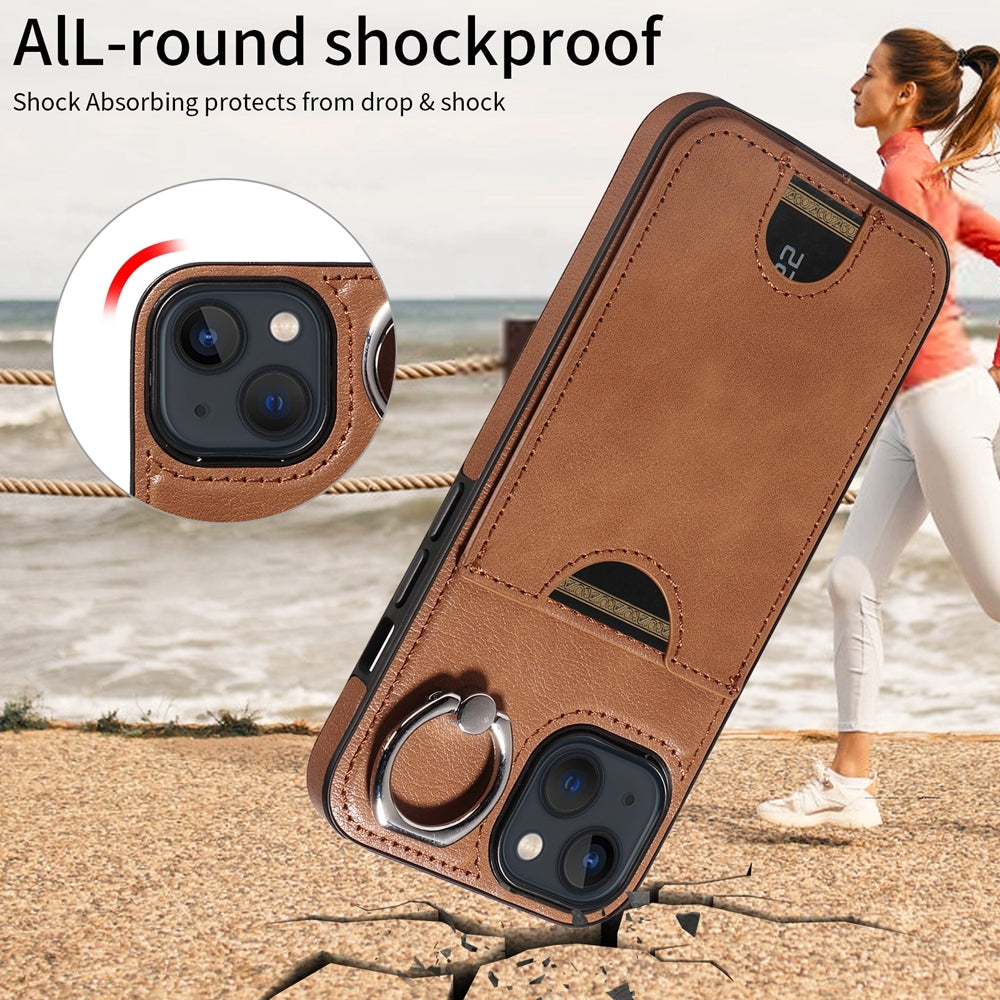 iPhone 13 Calf Texture Phone Case with Card Slot & Ring Holder - Durable & Stylish Protection