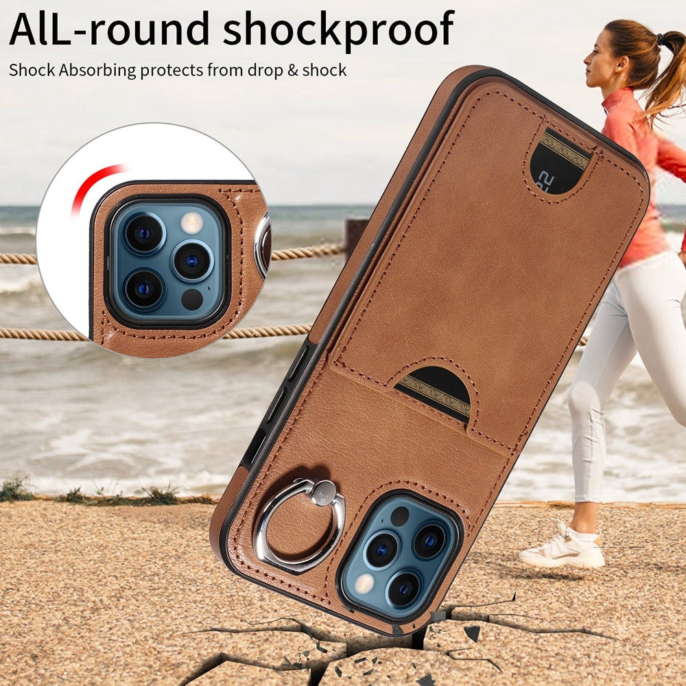 iPhone 12 Pro Max Calf Texture Phone Case with Card Slot & Ring Holder - Durable & Stylish Protection