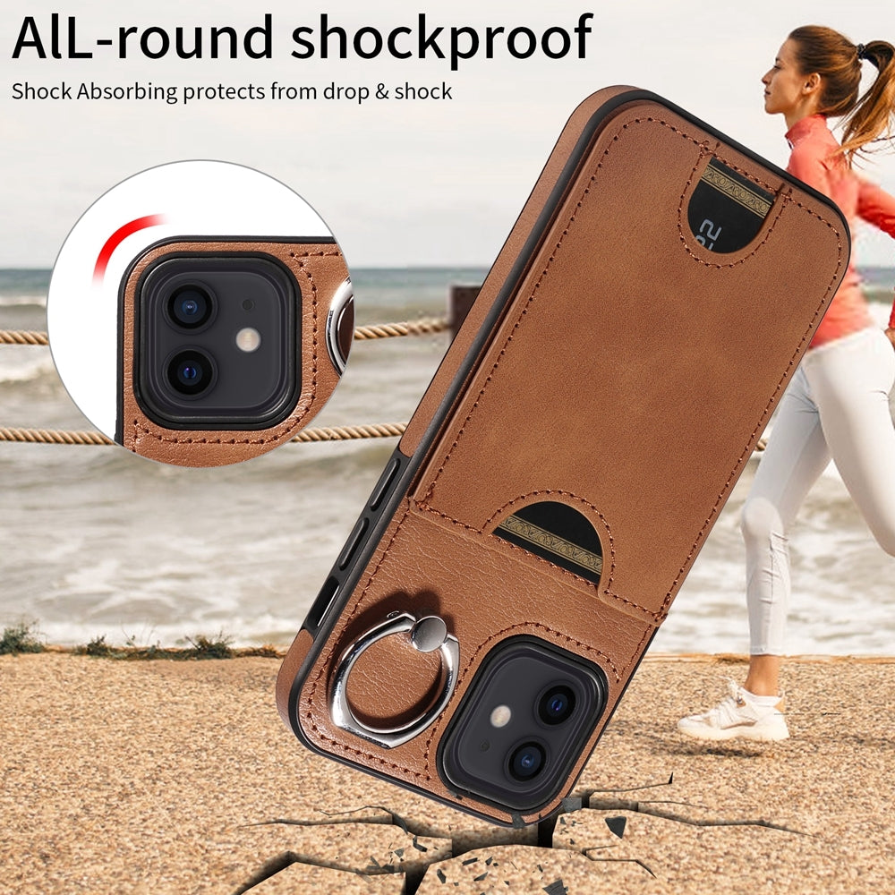 iPhone 12/12 Pro Calf Texture Phone Case with Card Slot & Ring Holder - Durable & Stylish Protection