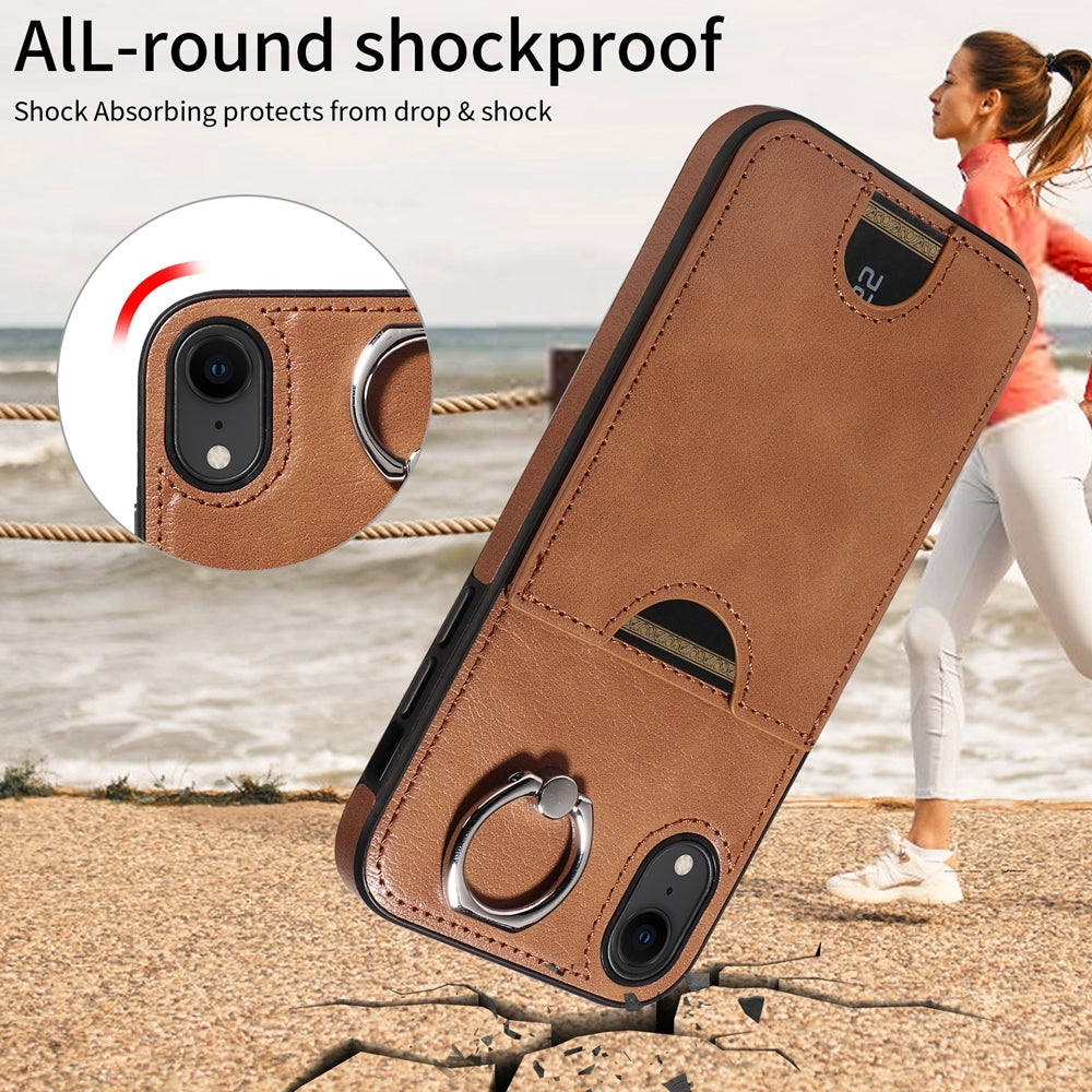 iPhone XR Calf Texture Phone Case with Card Slot & Ring Holder - Durable & Stylish Protection