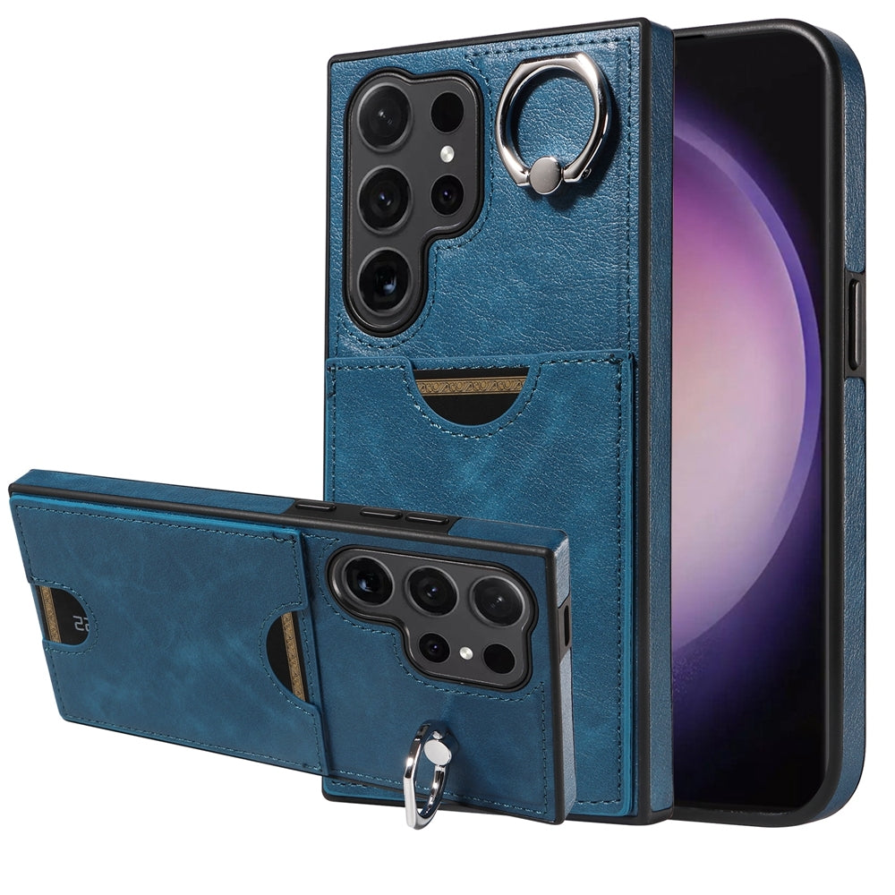 Samsung Galaxy S24 Ultra 5G Calf Texture Phone Case with Card Slot & Ring Holder - Durable & Stylish Protection
