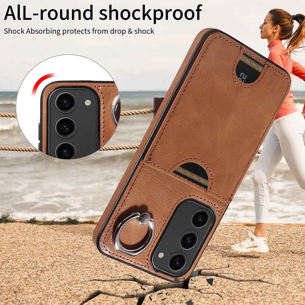 Samsung Galaxy S23+ 5G Calf Texture Phone Case with Card Slot & Ring Holder - Durable & Stylish Protection