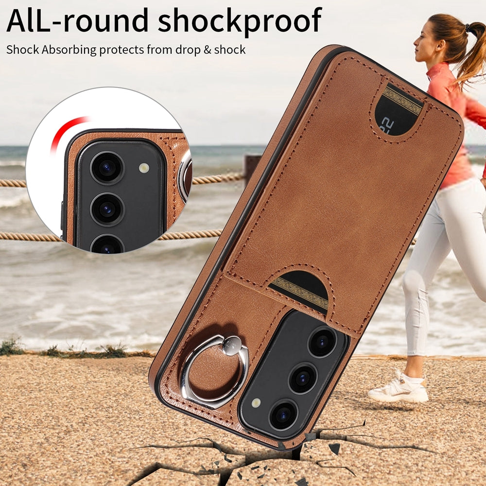Samsung Galaxy S23 5G Calf Texture Phone Case with Card Slot & Ring Holder - Durable & Stylish Protection