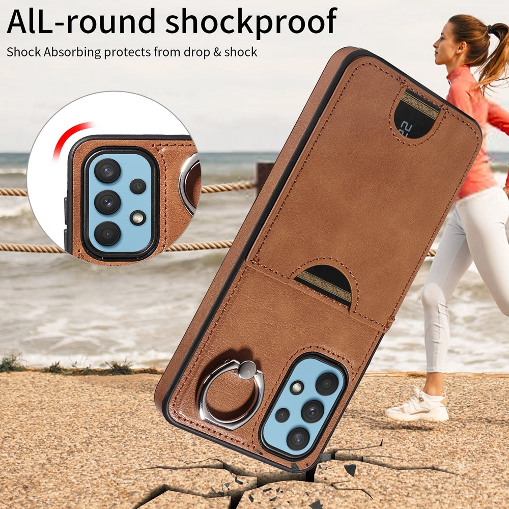 Samsung Galaxy A32 5G Calf Texture Phone Case with Card Slot & Ring Holder - Durable & Stylish Protection