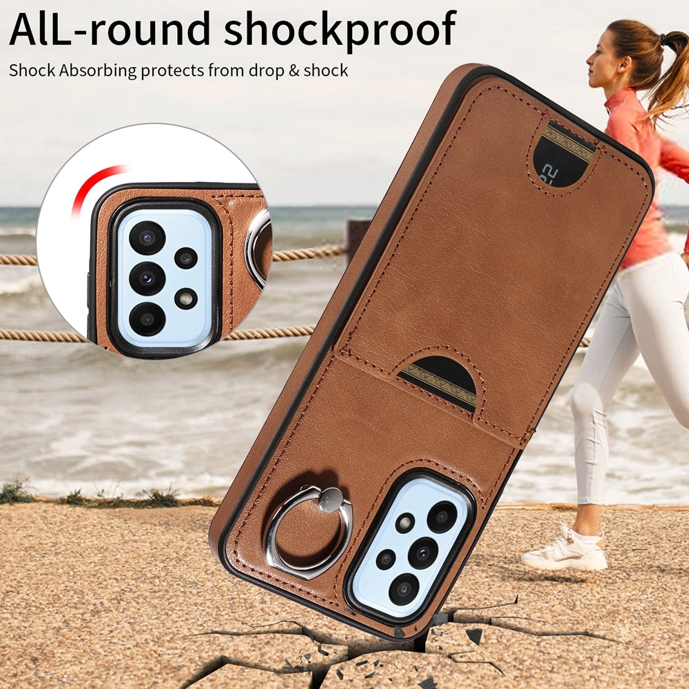 Samsung Galaxy A23 Calf Texture Phone Case with Card Slot & Ring Holder - Durable & Stylish Protection