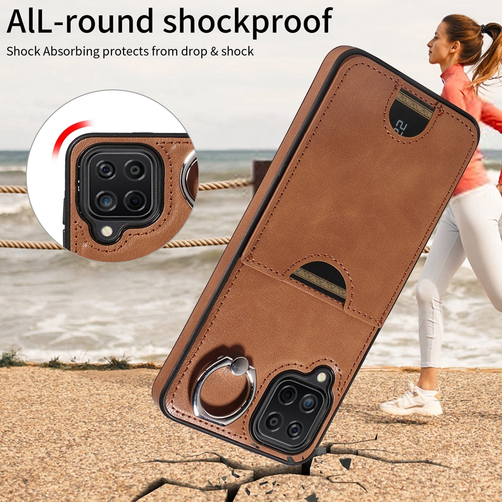 Samsung Galaxy A12 4G Calf Texture Phone Case with Card Slot & Ring Holder - Durable & Stylish Protection
