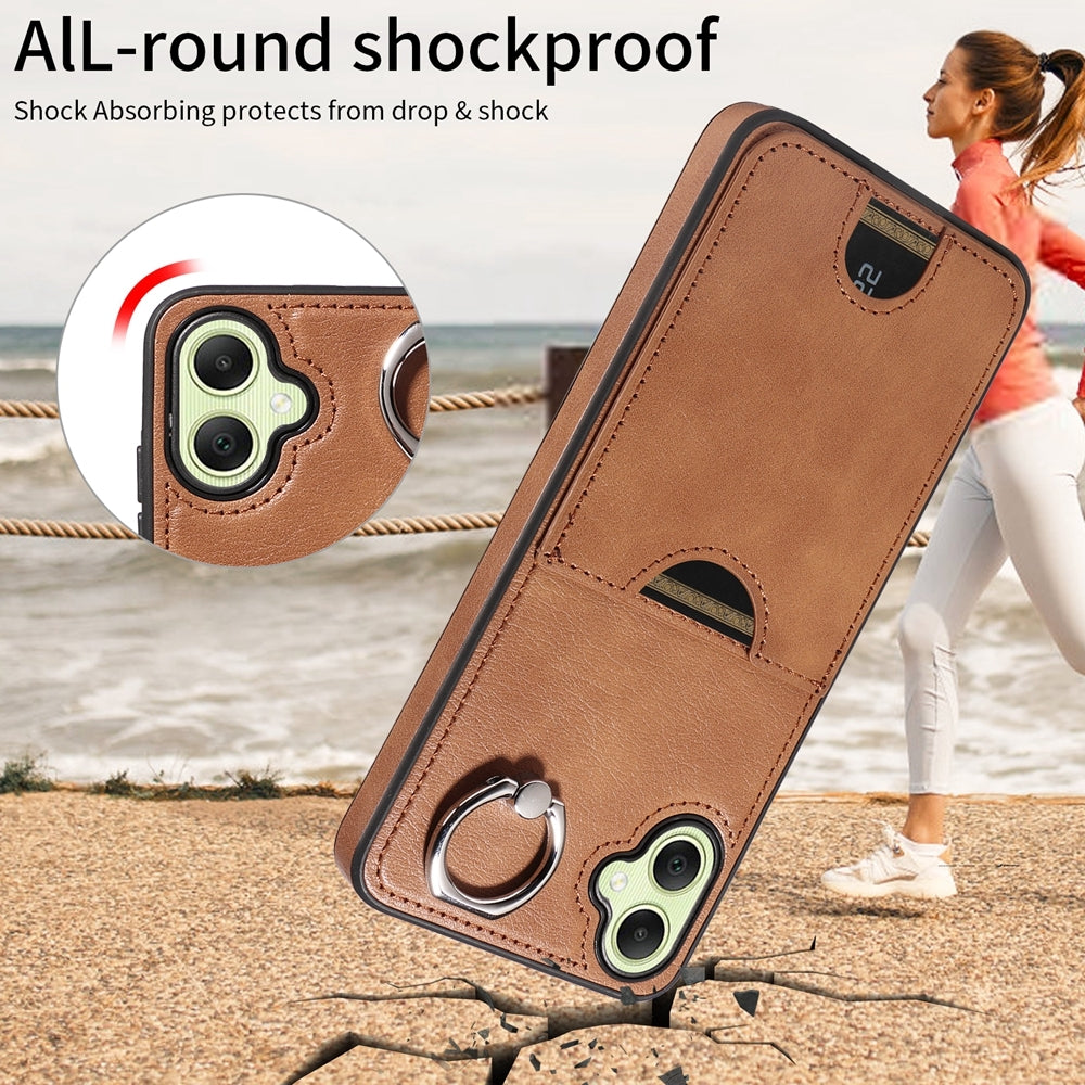 Samsung Galaxy A05 Calf Texture Phone Case with Card Slot & Ring Holder - Durable & Stylish Protection