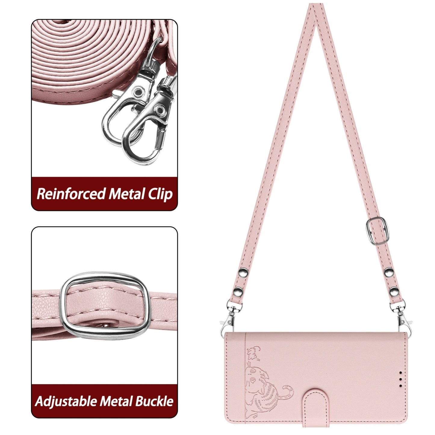 Blackview A53 Leather Phone Case with Cat and Rat Embossed Pattern, RFID Protection, Card Holder Slots, Anti-fall Feature & Lanyard