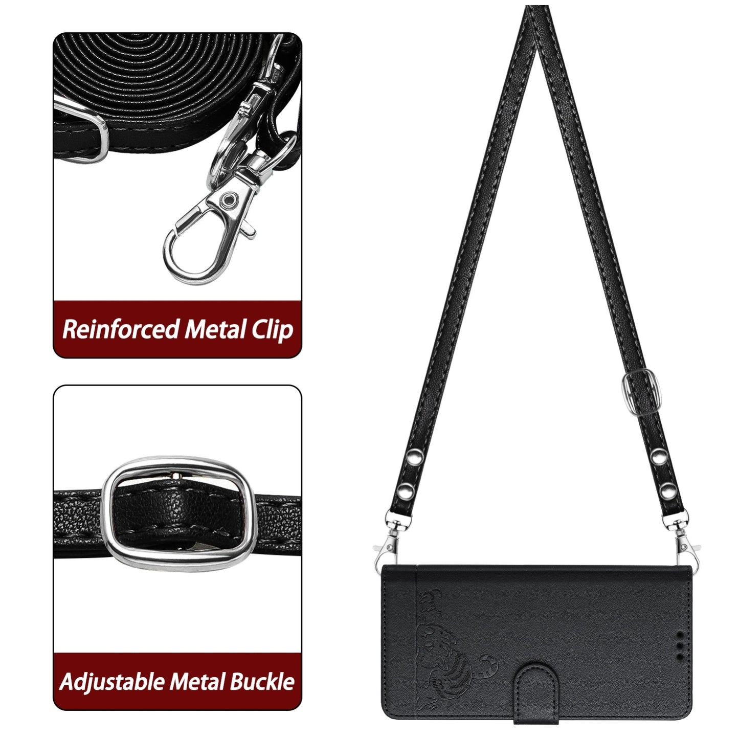 Blackview A53 Leather Phone Case with Cat and Rat Embossed Pattern, RFID Protection, Card Holder Slots, Anti-fall Feature & Lanyard