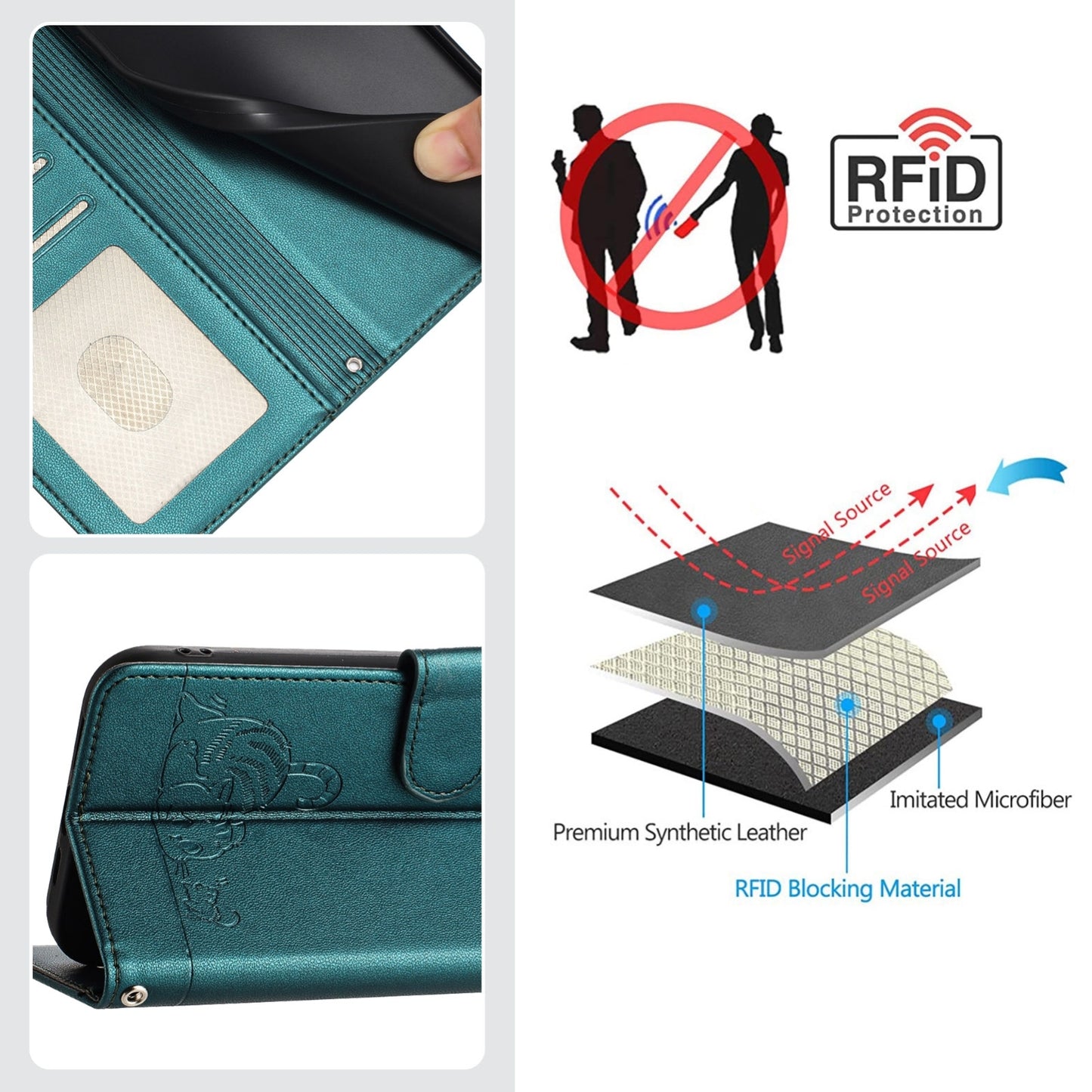 Blackview Shark 8 Leather Phone Case with Cat and Rat Embossed Pattern, RFID Protection, Card Holder Slots, Anti-fall Feature & Lanyard