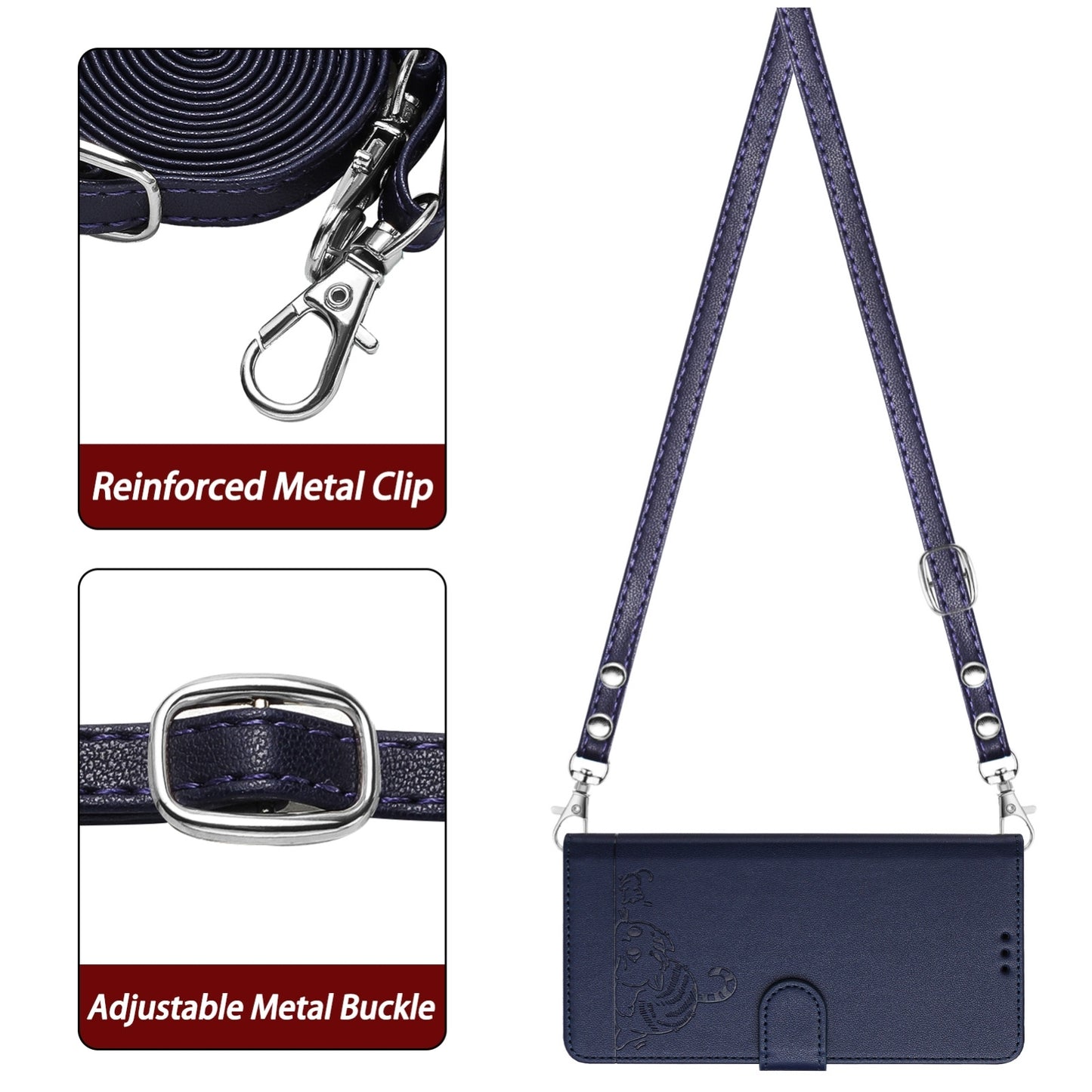 Blackview Wave 6C Leather Phone Case with Cat and Rat Embossed Pattern, RFID Protection, Card Holder Slots, Anti-fall Feature & Lanyard