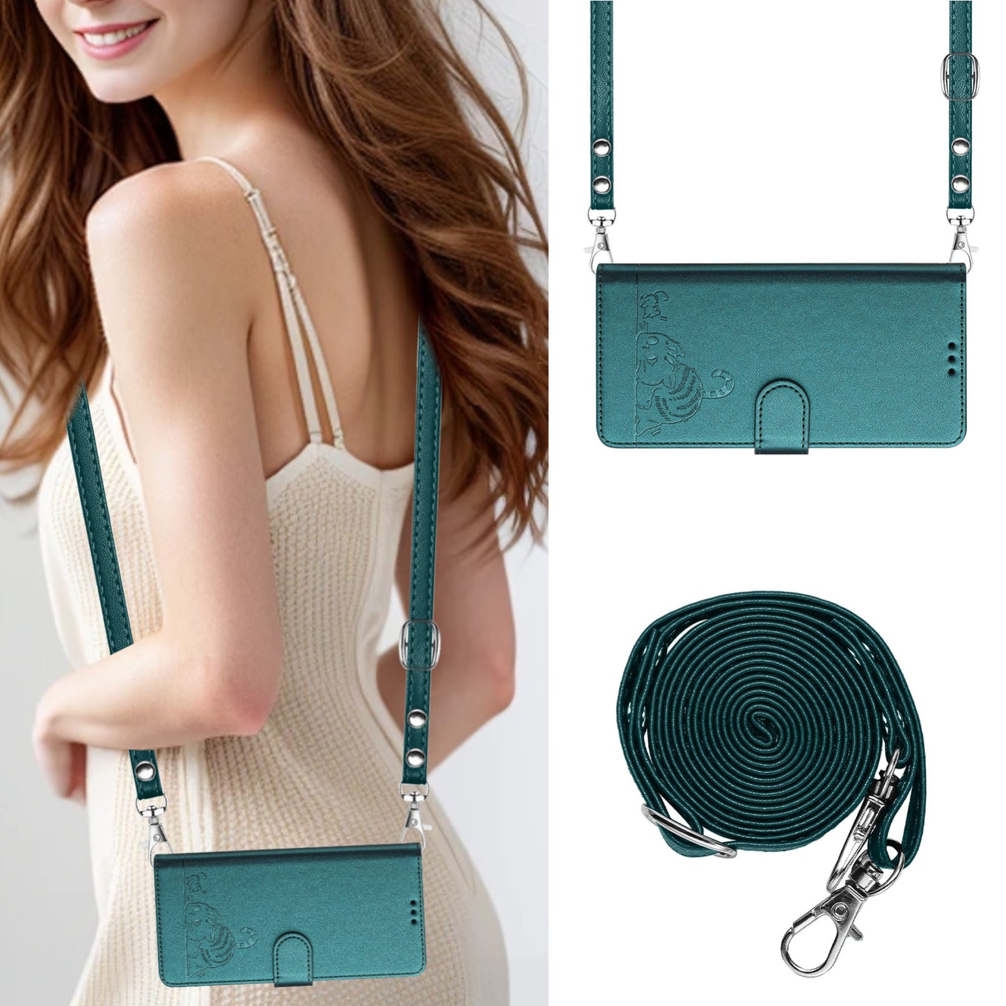 ZTE Blade V40s Leather Phone Case with Cat and Rat Embossed Pattern, RFID Protection, Card Holder Slots, Anti-fall Feature & Lanyard