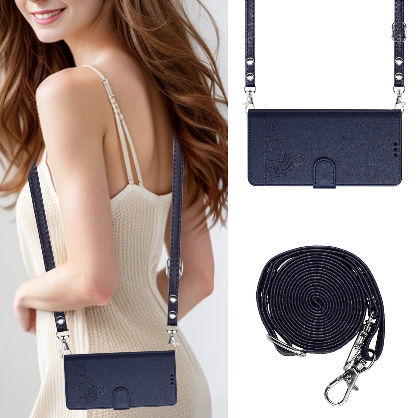ZTE Blade V40s Leather Phone Case with Cat and Rat Embossed Pattern, RFID Protection, Card Holder Slots, Anti-fall Feature & Lanyard