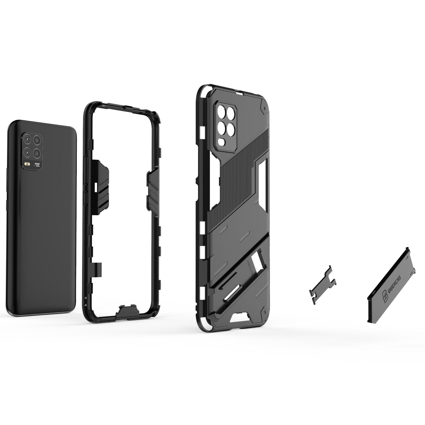 Xiaomi Mi 10 Lite 5G Shockproof Phone Case - Punk Armor 2-in-1 PC + TPU with Invisible Holder
