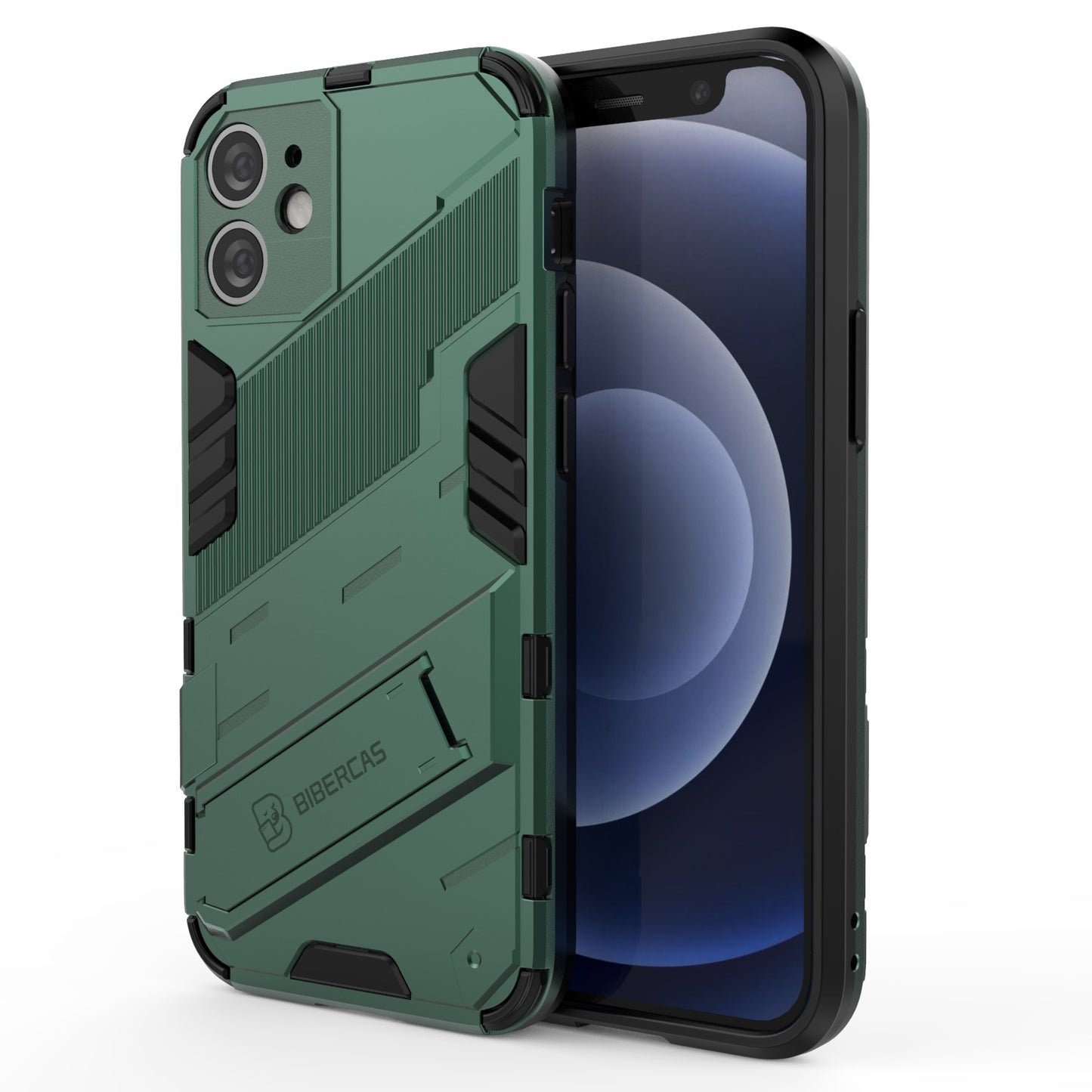 iPhone 12 mini Shockproof Phone Case - Punk Armor 2-in-1 PC + TPU with Invisible Holder