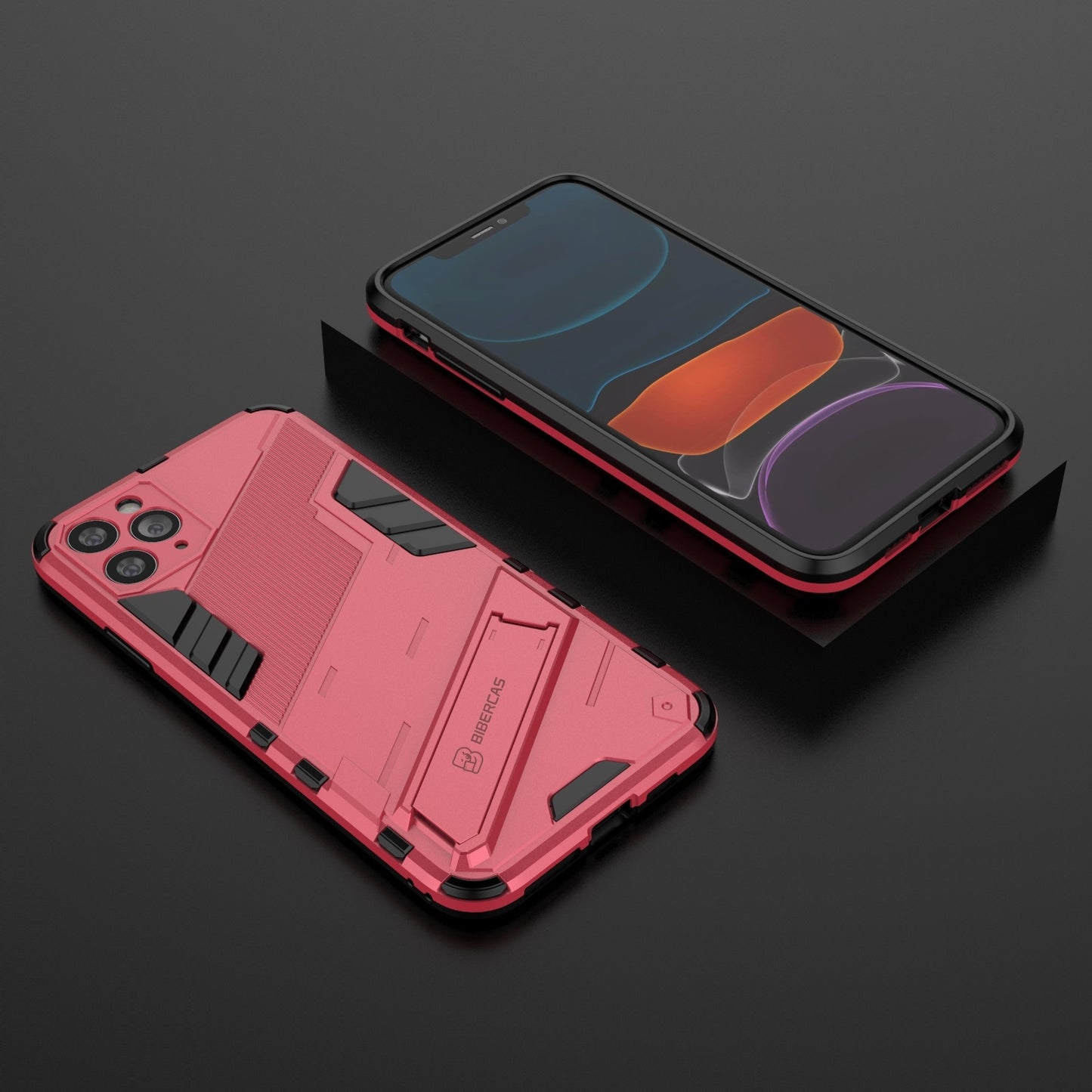iPhone 11 Pro Max Shockproof Phone Case - Punk Armor 2-in-1 PC + TPU with Invisible Holder