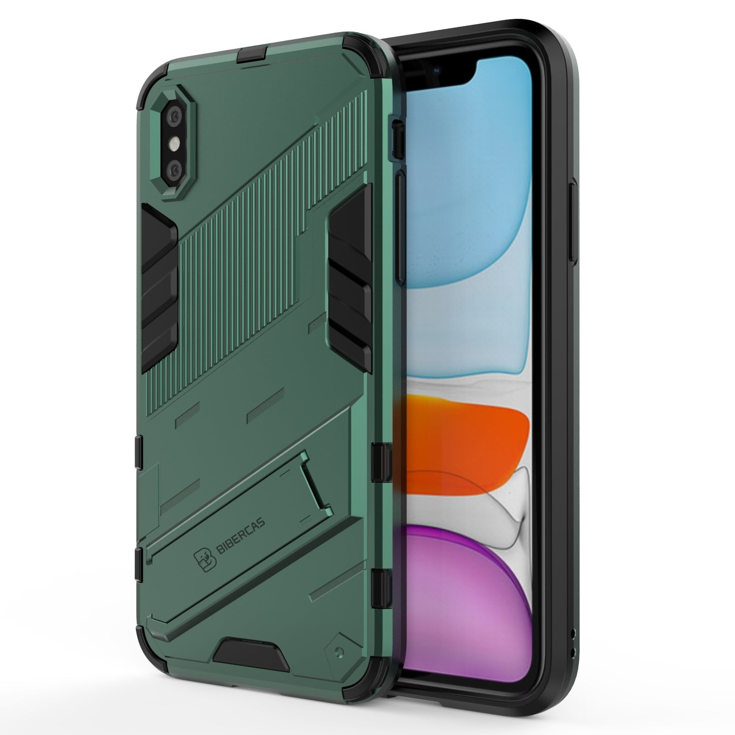 iPhone XR Shockproof Phone Case - Punk Armor 2-in-1 PC + TPU with Invisible Holder