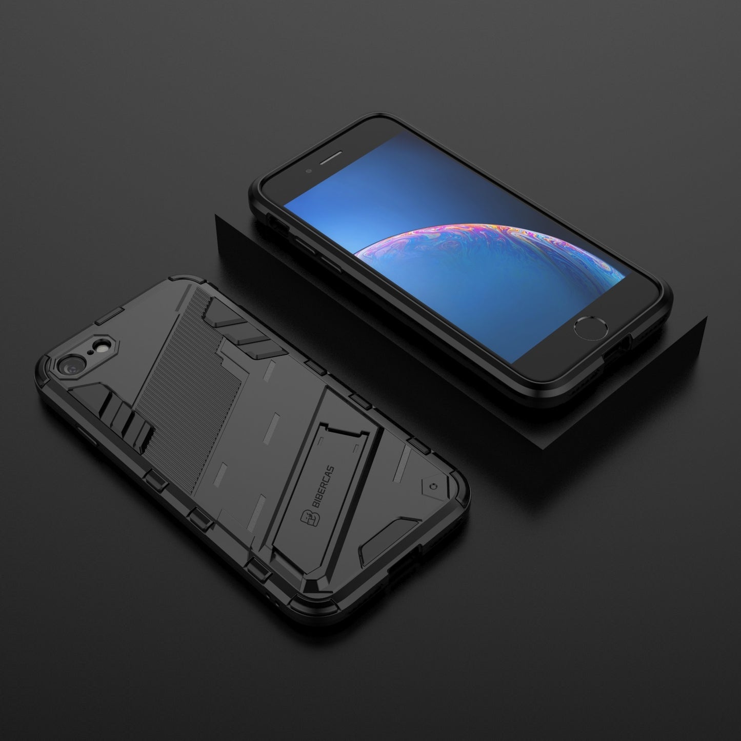 iPhone 8 Shockproof Phone Case - Punk Armor 2-in-1 PC + TPU with Invisible Holder