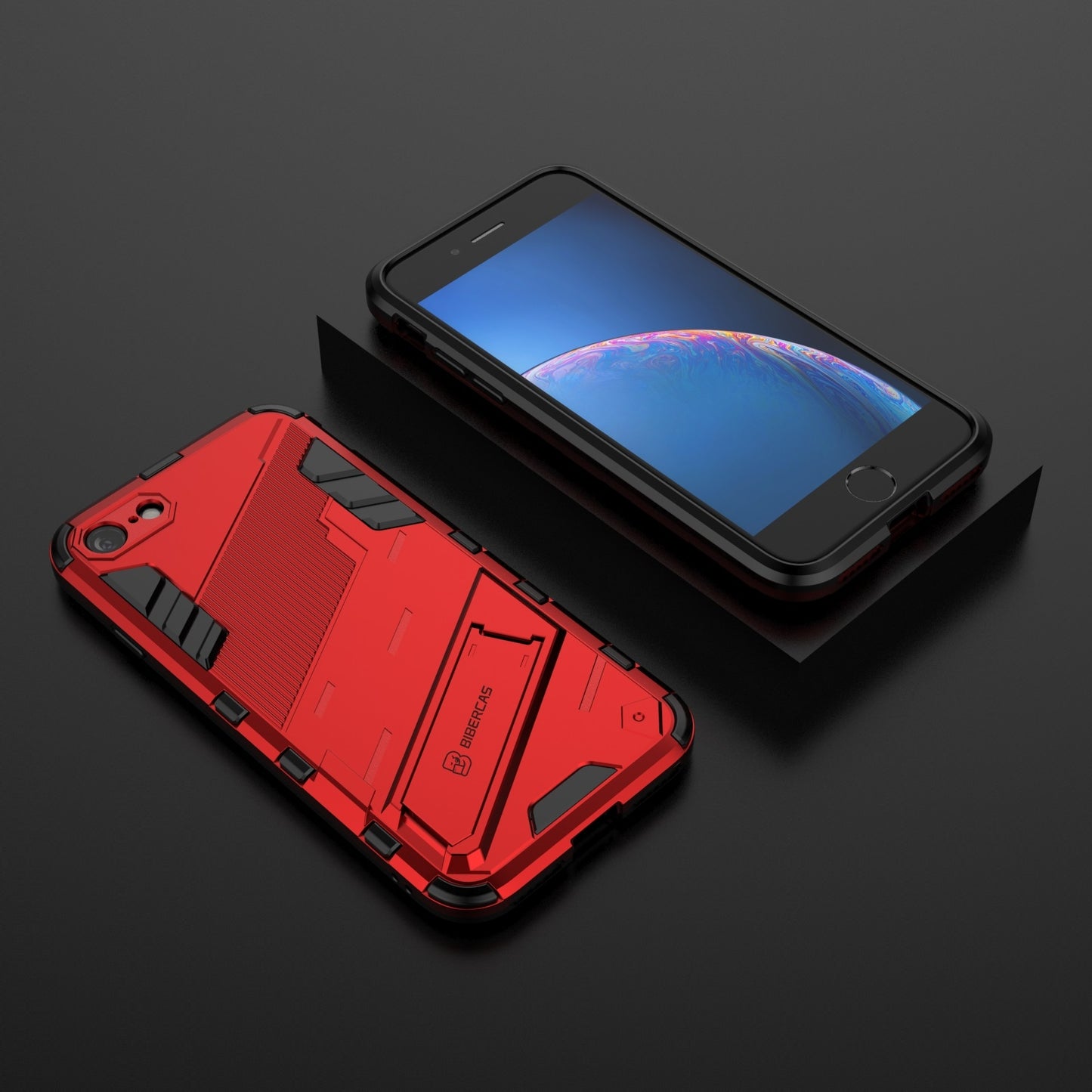 iPhone 8 Shockproof Phone Case - Punk Armor 2-in-1 PC + TPU with Invisible Holder