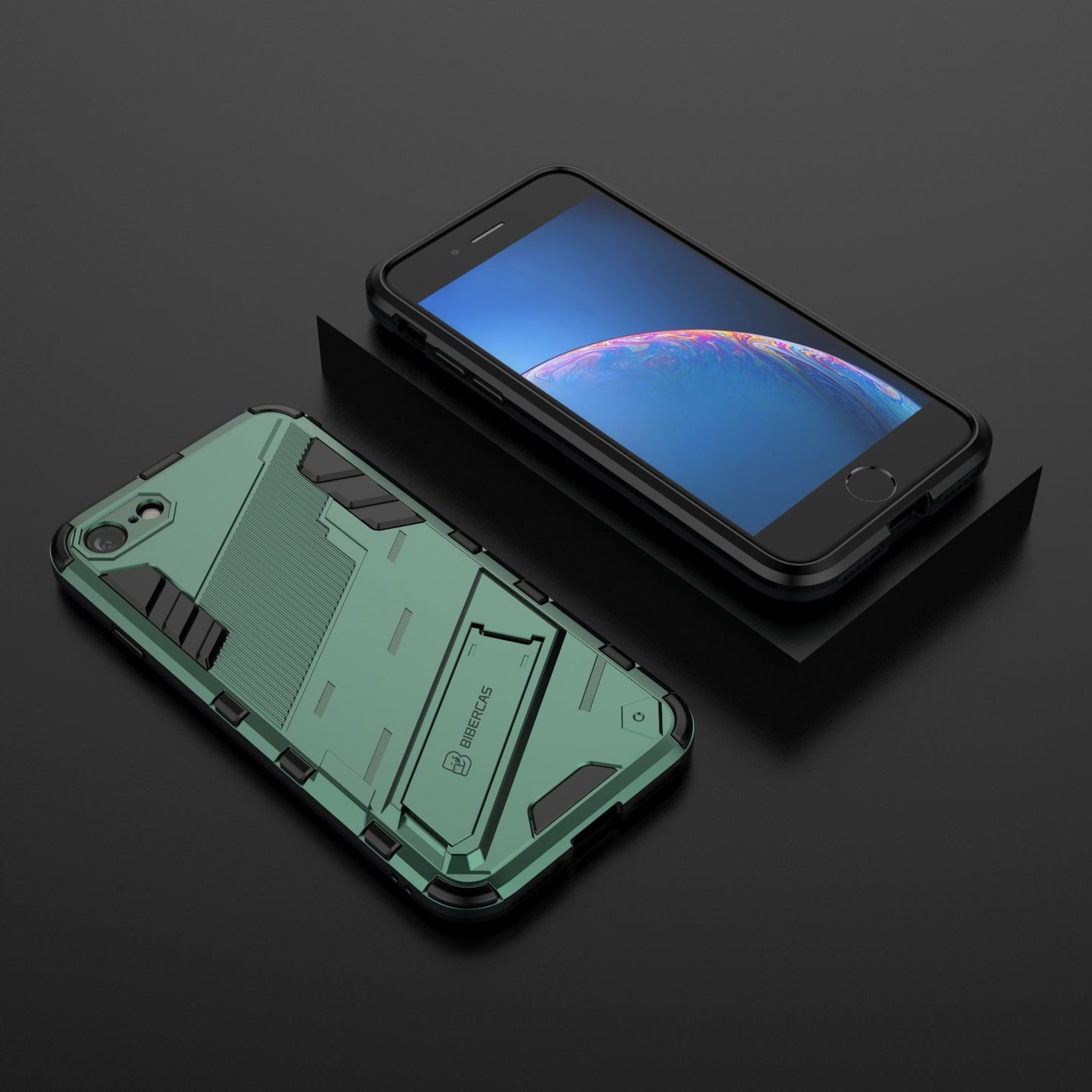 iPhone 8 Shockproof Phone Case - Punk Armor 2-in-1 PC + TPU with Invisible Holder
