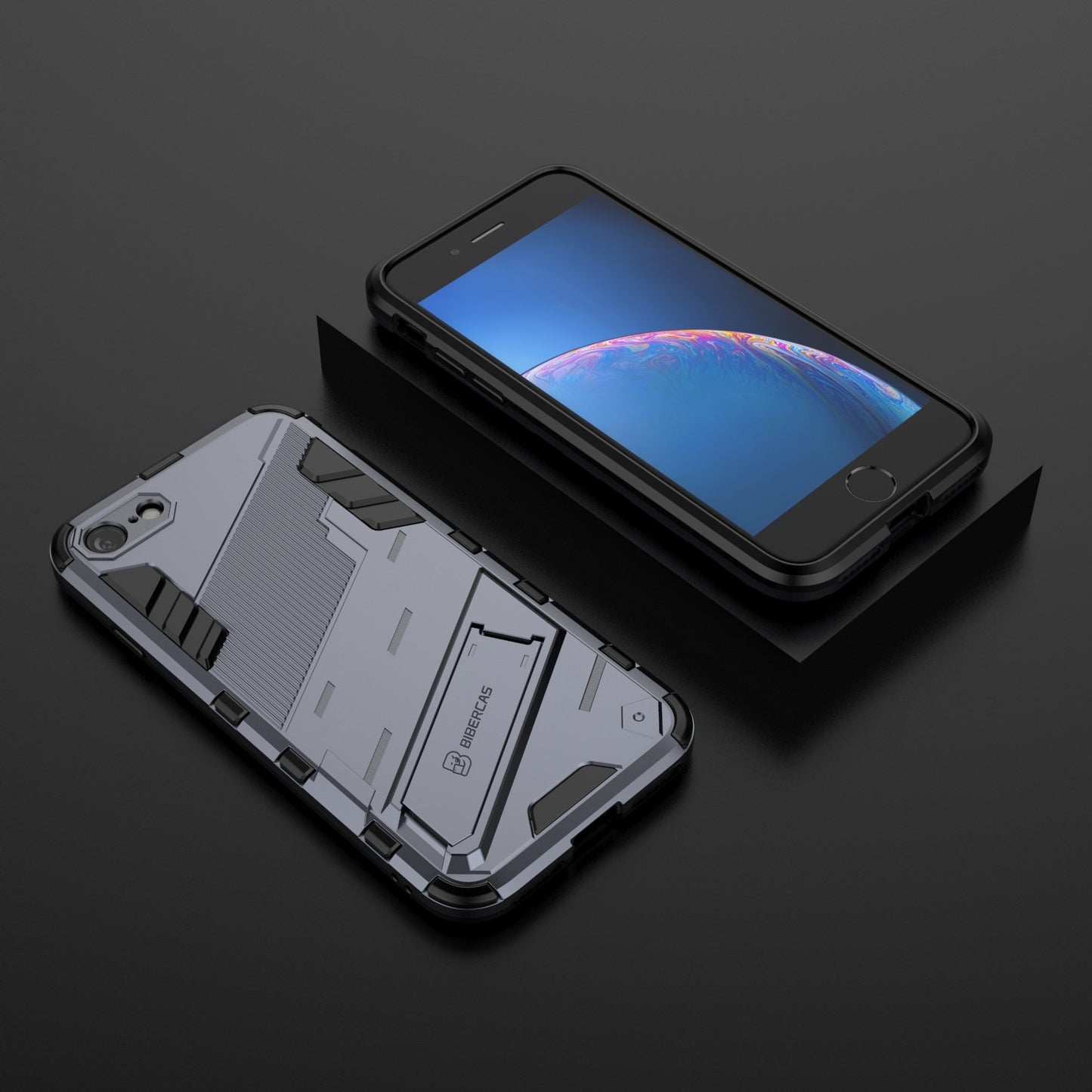 iPhone 8 Shockproof Phone Case - Punk Armor 2-in-1 PC + TPU with Invisible Holder