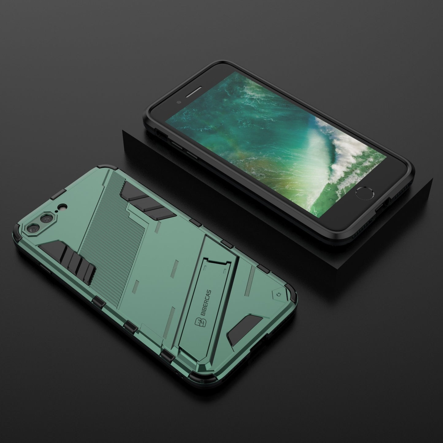 iPhone 8 Plus Shockproof Phone Case - Punk Armor 2-in-1 PC + TPU with Invisible Holder