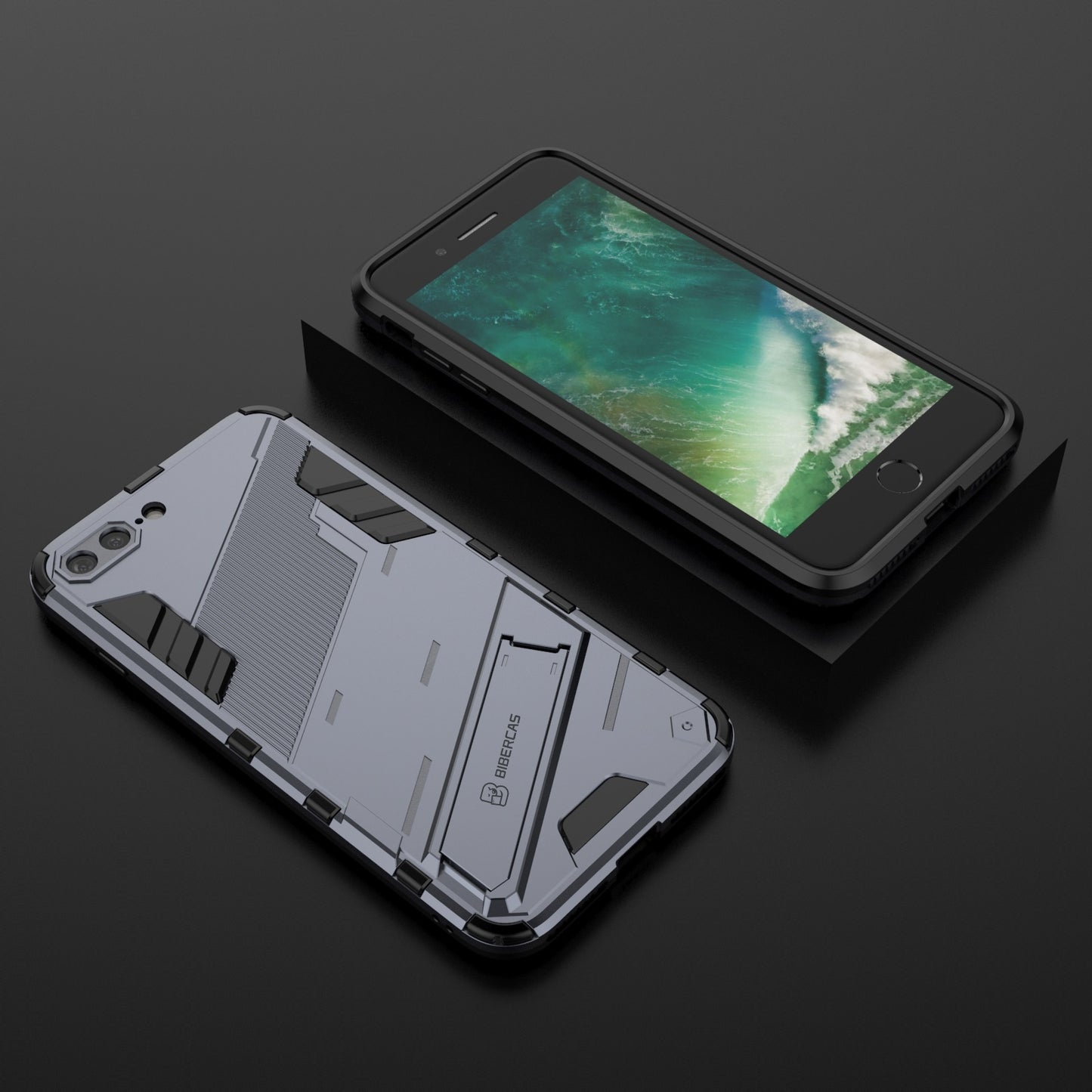 iPhone 8 Plus Shockproof Phone Case - Punk Armor 2-in-1 PC + TPU with Invisible Holder