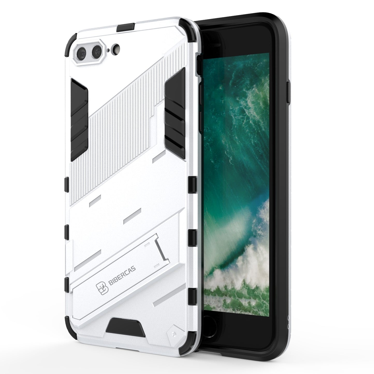 iPhone 8 Plus Shockproof Phone Case - Punk Armor 2-in-1 PC + TPU with Invisible Holder