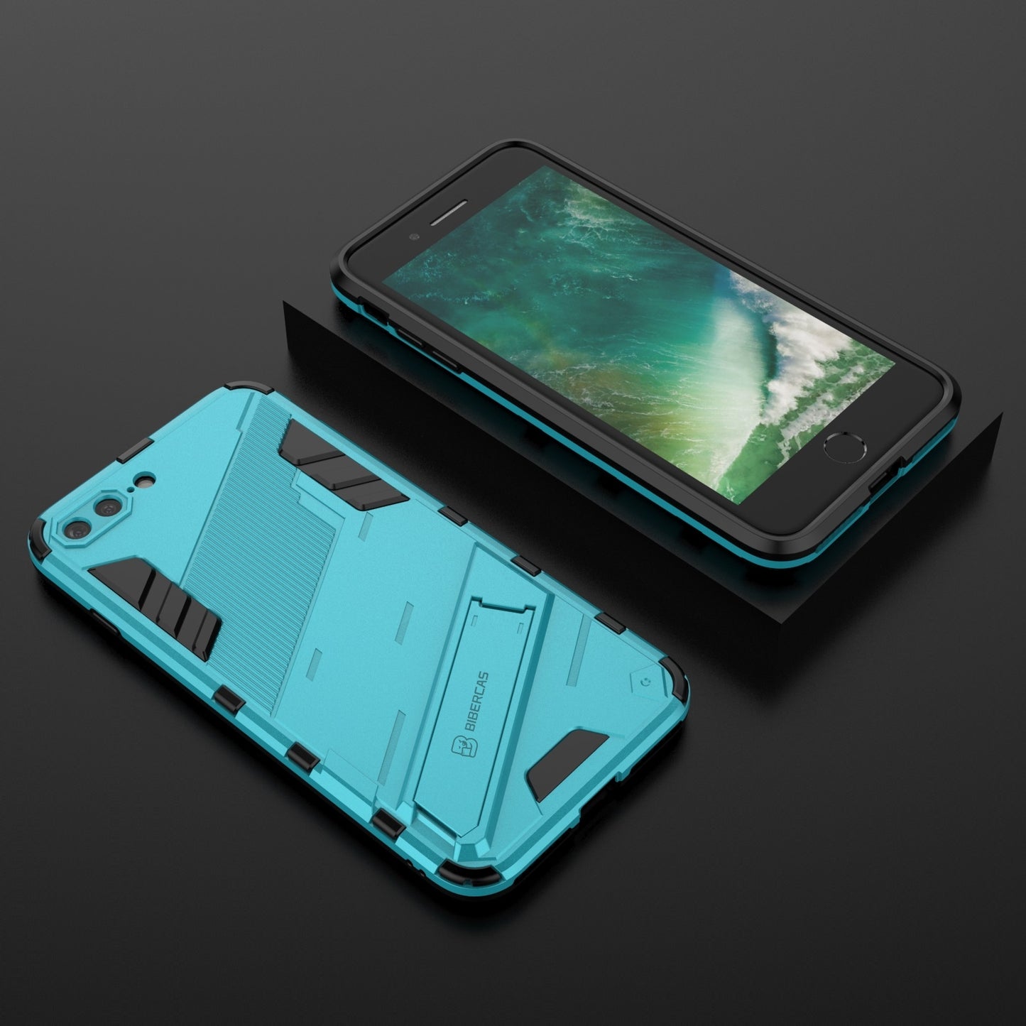 iPhone 8 Plus Shockproof Phone Case - Punk Armor 2-in-1 PC + TPU with Invisible Holder