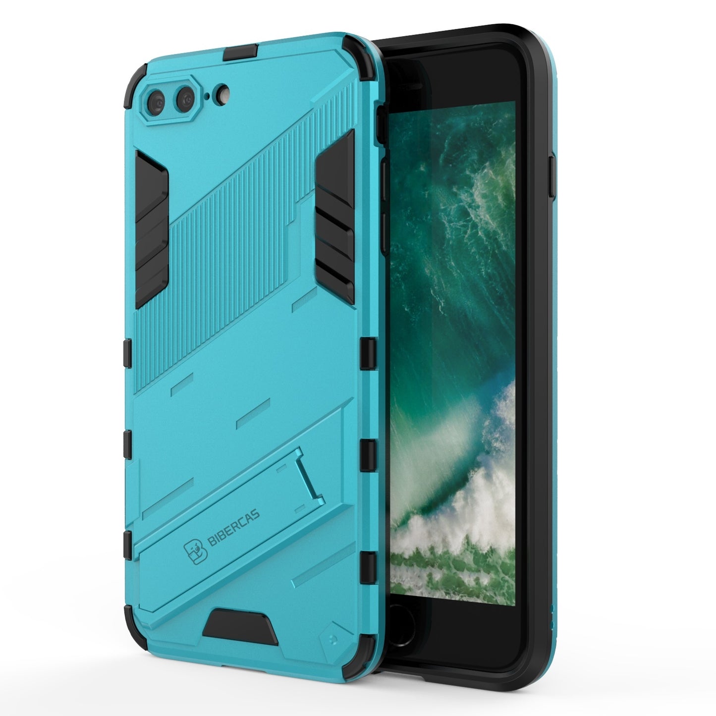 iPhone 8 Plus Shockproof Phone Case - Punk Armor 2-in-1 PC + TPU with Invisible Holder