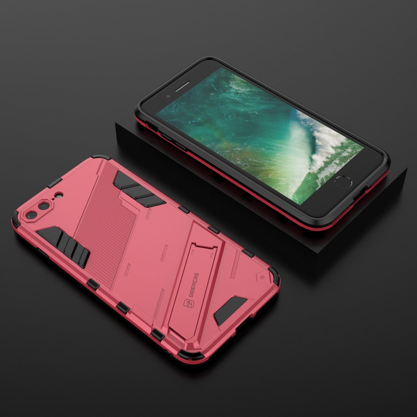 iPhone 8 Plus Shockproof Phone Case - Punk Armor 2-in-1 PC + TPU with Invisible Holder