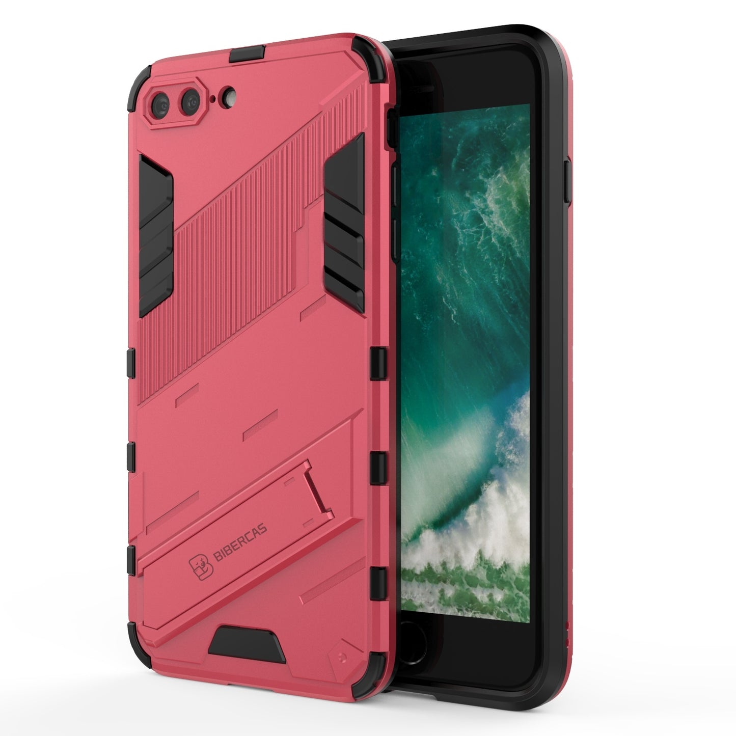 iPhone 8 Plus Shockproof Phone Case - Punk Armor 2-in-1 PC + TPU with Invisible Holder