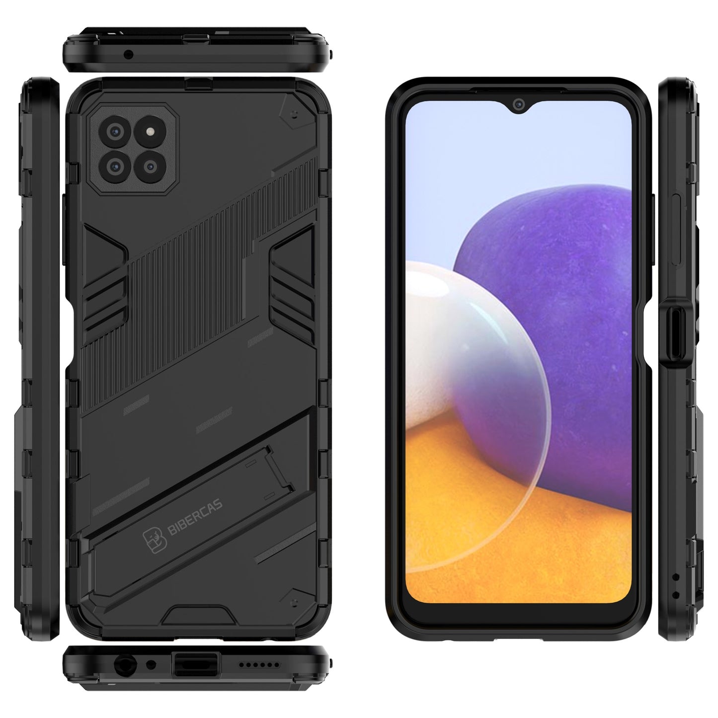 Samsung Galaxy A22 5G Shockproof Phone Case - Punk Armor 2-in-1 PC + TPU with Invisible Holder