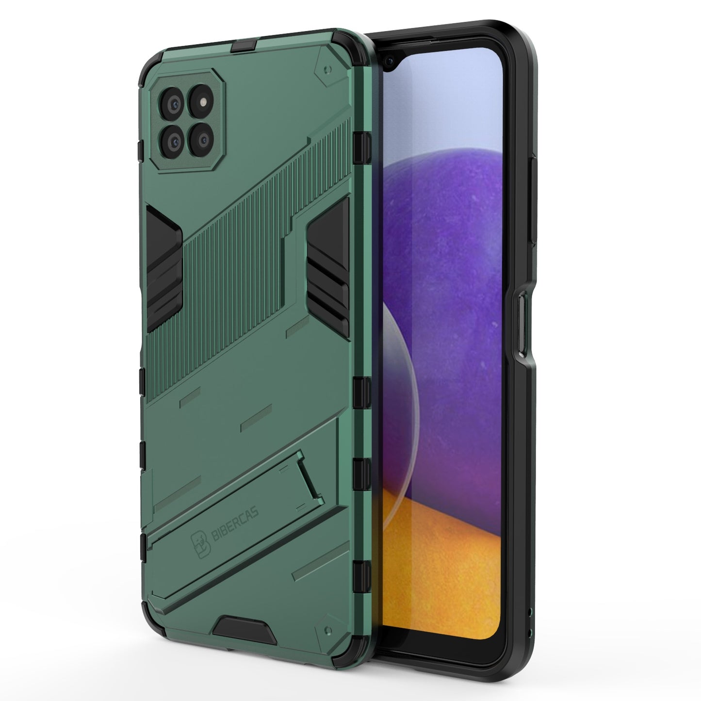 Samsung Galaxy A22 5G Shockproof Phone Case - Punk Armor 2-in-1 PC + TPU with Invisible Holder