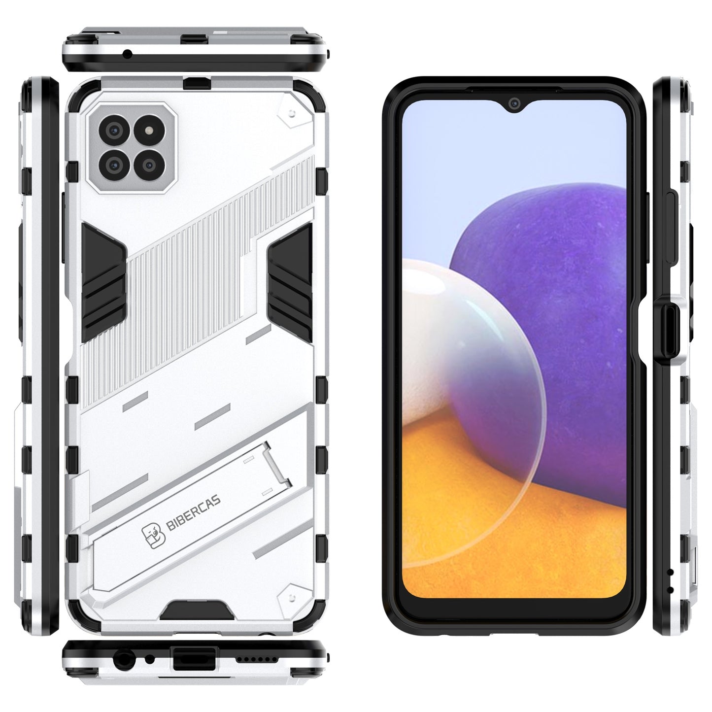 Samsung Galaxy A22 5G Shockproof Phone Case - Punk Armor 2-in-1 PC + TPU with Invisible Holder