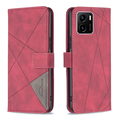 vivo Y15s Wallet Case – Rhombus Texture PU Leather, Magnetic Buckle, Card Slots, Stand Function, Shockproof Protective Cover