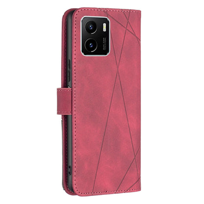 vivo Y15s Wallet Case – Rhombus Texture PU Leather, Magnetic Buckle, Card Slots, Stand Function, Shockproof Protective Cover