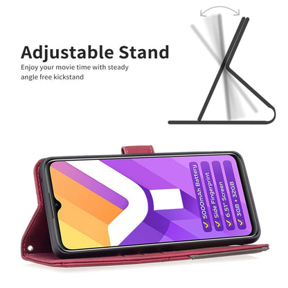 vivo Y15s Wallet Case – Rhombus Texture PU Leather, Magnetic Buckle, Card Slots, Stand Function, Shockproof Protective Cover