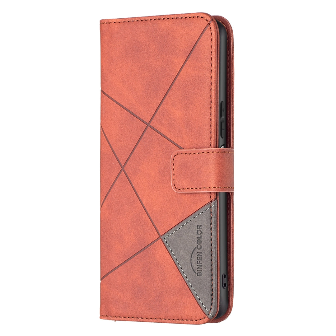 vivo Y15s Wallet Case – Rhombus Texture PU Leather, Magnetic Buckle, Card Slots, Stand Function, Shockproof Protective Cover