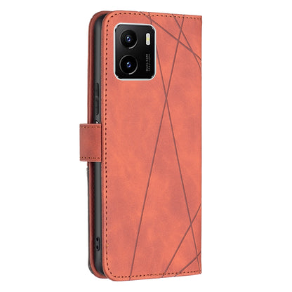 vivo Y15s Wallet Case – Rhombus Texture PU Leather, Magnetic Buckle, Card Slots, Stand Function, Shockproof Protective Cover
